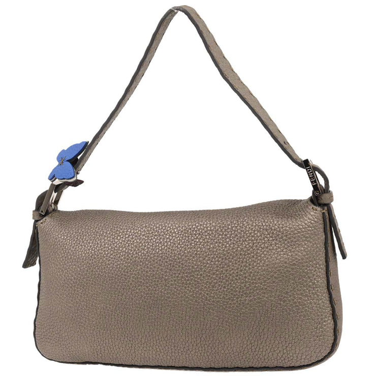 Fendi Gray Leather Stitch Baguette Handbag 196338