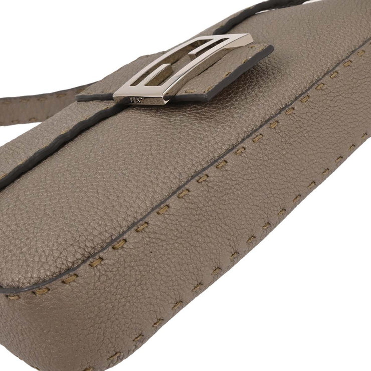 Fendi Gray Leather Stitch Baguette Handbag 196338