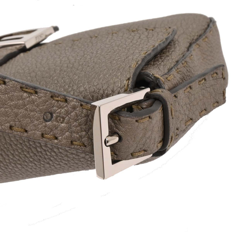 Fendi Gray Leather Stitch Baguette Handbag 196338