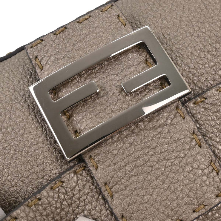 Fendi Gray Leather Stitch Baguette Handbag 196338