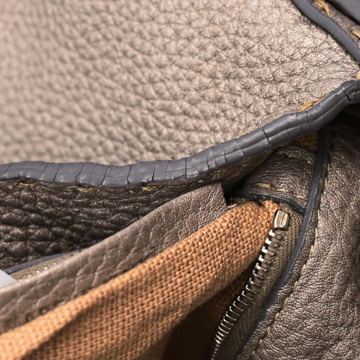 Fendi Gray Leather Stitch Baguette Handbag 196338