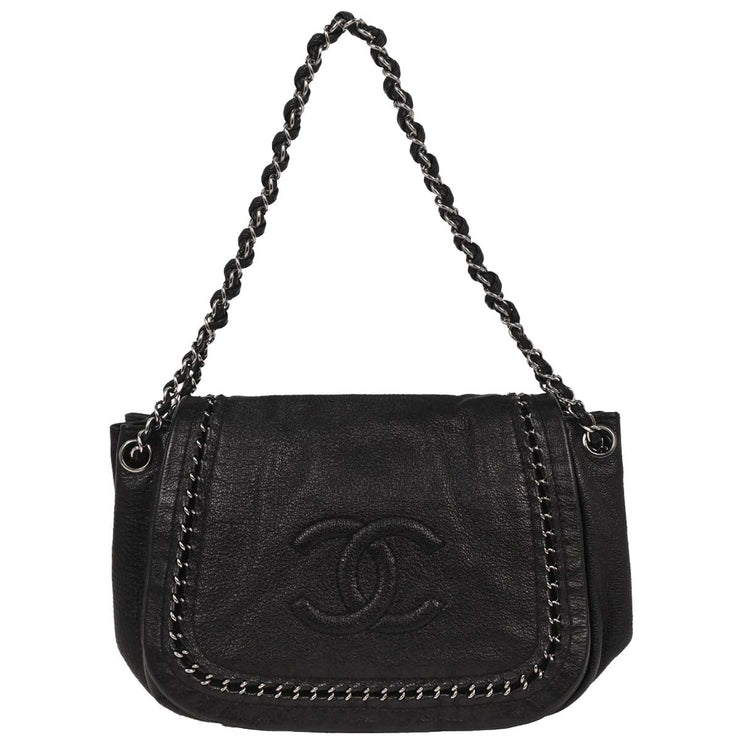 Chanel Black Calfskin Luxury Line Accordion Flap Handbag 196345