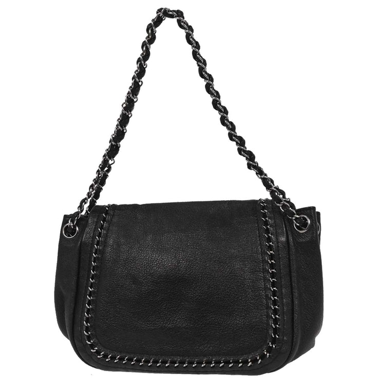Chanel Black Calfskin Luxury Line Accordion Flap Handbag 196345
