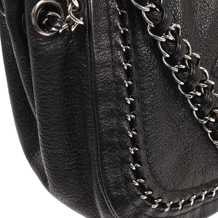 Chanel Black Calfskin Luxury Line Accordion Flap Handbag 196345