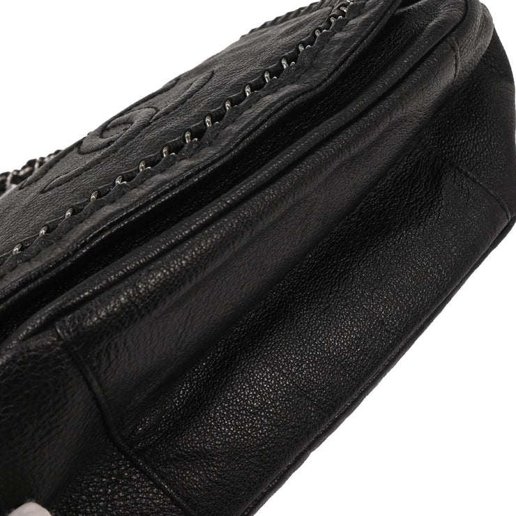 Chanel Black Calfskin Luxury Line Accordion Flap Handbag 196345