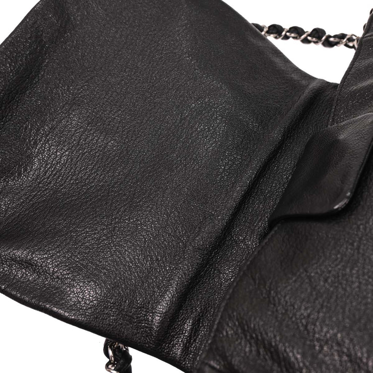 Chanel Black Calfskin Luxury Line Accordion Flap Handbag 196345