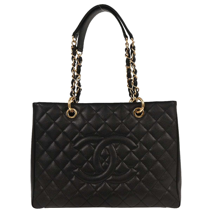 Chanel Black Calfskin Grand Shopping Tote GST Chain Handbag 196383