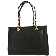 Chanel Black Calfskin Grand Shopping Tote GST Chain Handbag 196383