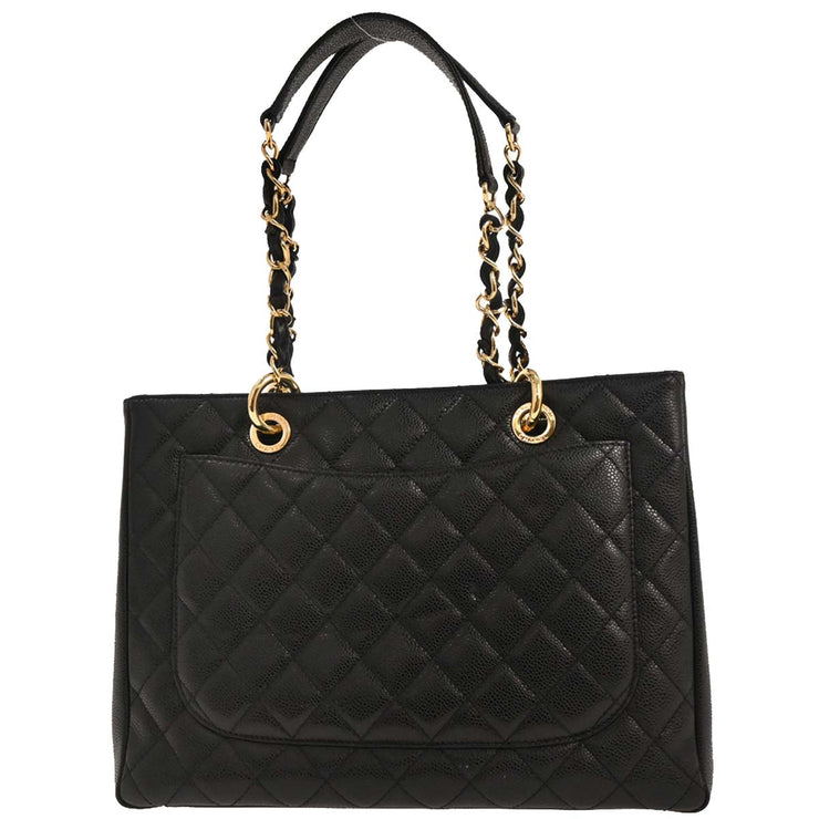 Chanel Black Calfskin Grand Shopping Tote GST Chain Handbag 196383
