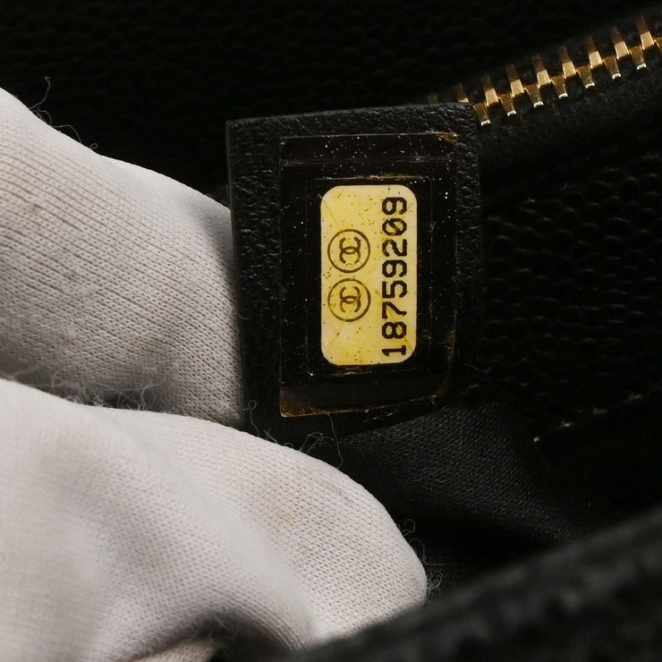 Chanel Black Calfskin Grand Shopping Tote GST Chain Handbag 196383