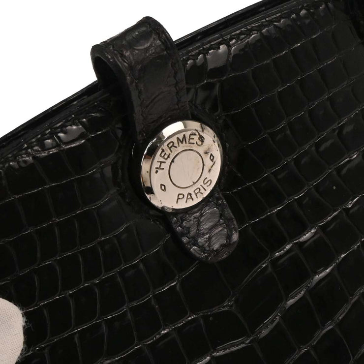 Hermes Black Porosus Dalvy 30 MM Handbag Square:C 16Z 196391