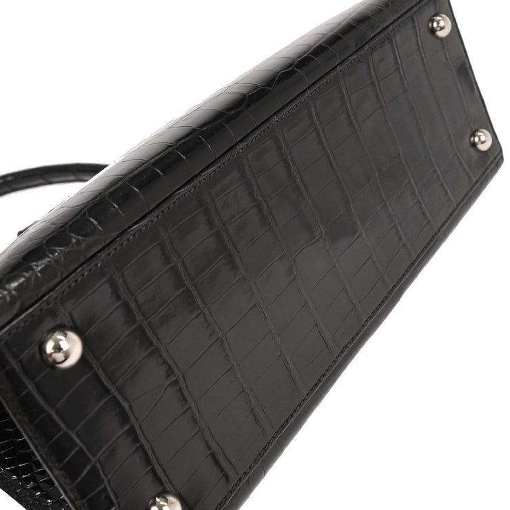 Hermes Black Porosus Dalvy 30 MM Handbag Square:C 16Z 196391