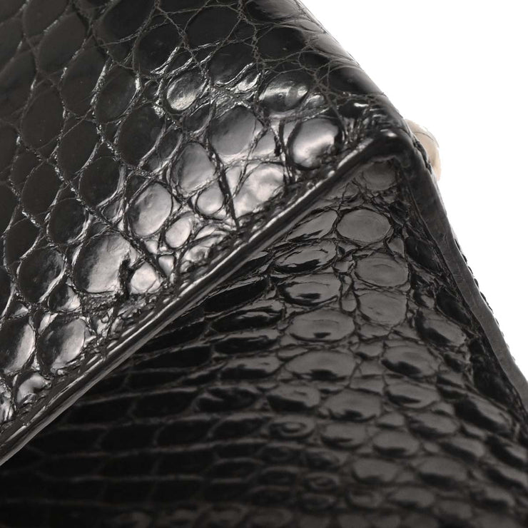 Hermes Black Porosus Dalvy 30 MM Handbag Square:C 16Z 196391