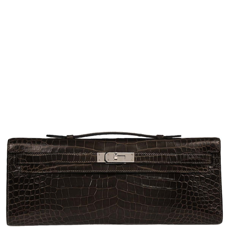 Hermes Gris Elephant Porosus Kelly Cut Clutch Handbag Square:Q 53C 196394