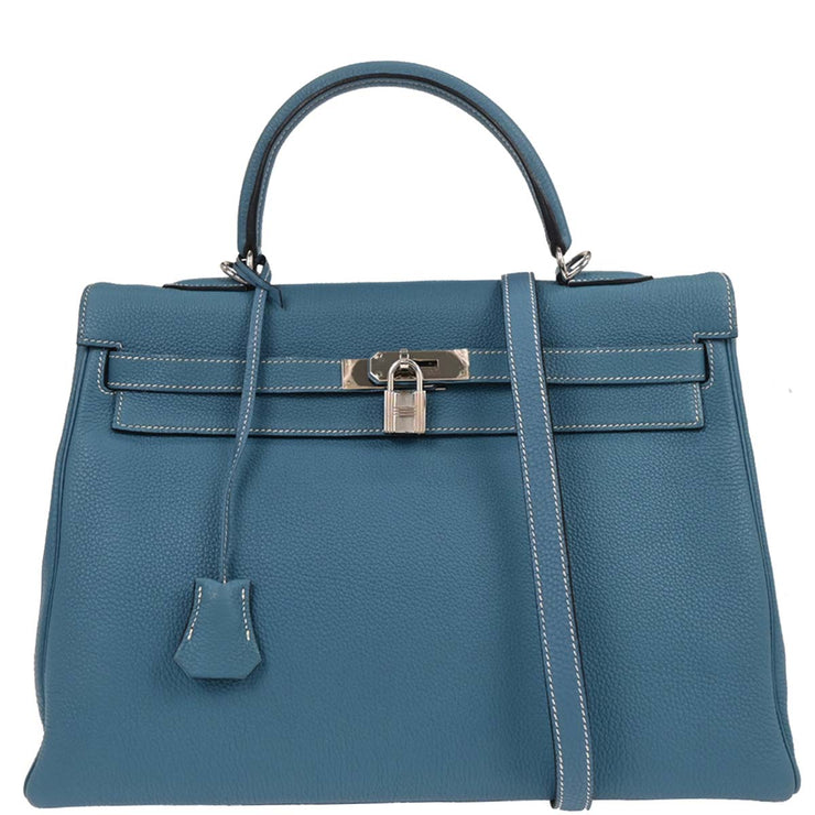 Hermes Blue Jean Togo Kelly 35 Retourne 2way Handbag  I 75.S 196395