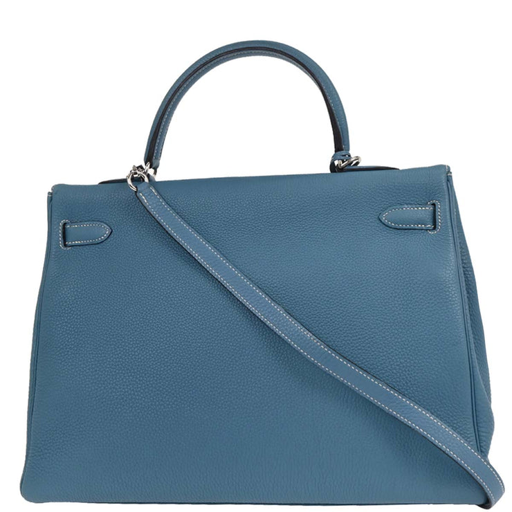 Hermes Blue Jean Togo Kelly 35 Retourne 2way Handbag  I 75.S 196395