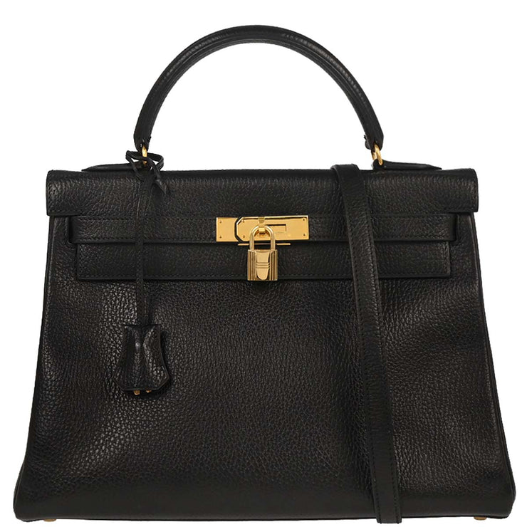 Hermes Black Ardennes Kelly 32 Retourne 2way Handbag 24C  Y 196399
