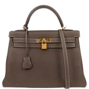 Hermes Etoupe Taurillon Clemence Kelly 32 Retourne 2way Handbag APY487MW 196404