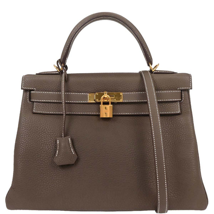 Hermes Etoupe Taurillon Clemence Kelly 32 Retourne 2way Handbag APY487MW 196404