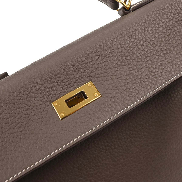 Hermes Etoupe Taurillon Clemence Kelly 32 Retourne 2way Handbag APY487MW 196404