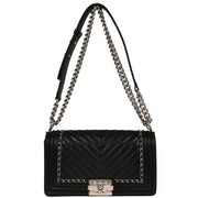 Boy Chanel Black Calfskin Chevron Medium Shoulder Bag 196406