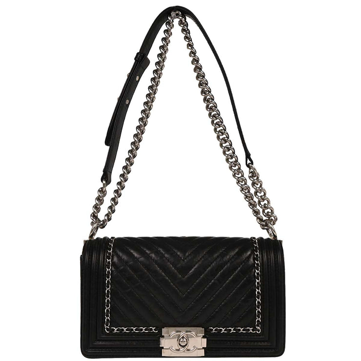 Boy Chanel Black Calfskin Chevron Medium Shoulder Bag 196406