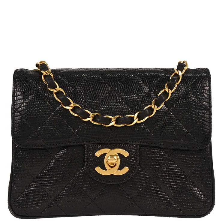 Chanel Black Lizard Mini Classic Square Flap Shoulder Bag 17 196410
