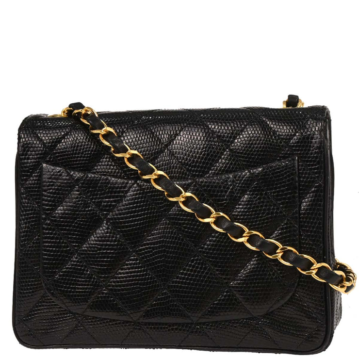 Chanel Black Lizard Mini Classic Square Flap Shoulder Bag 17 196410