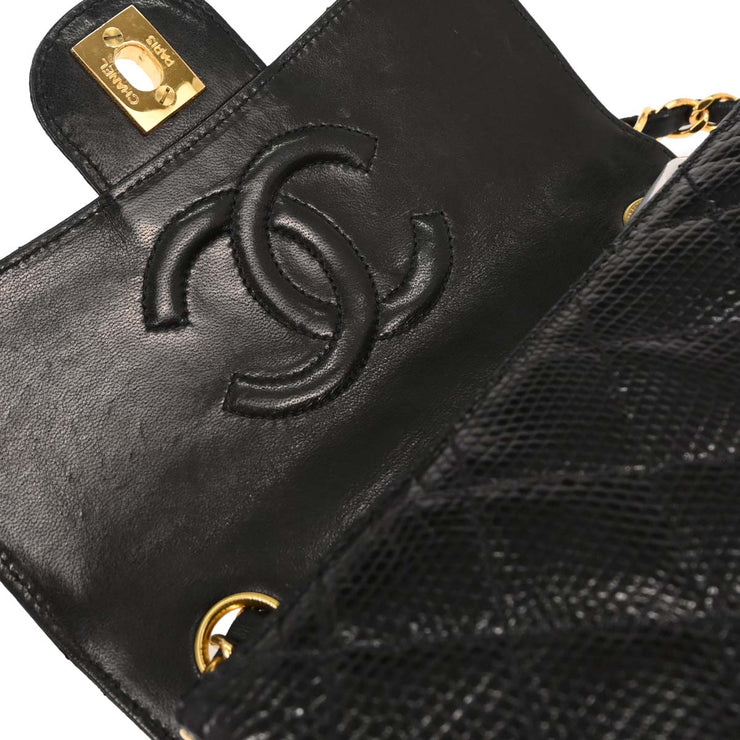 Chanel Black Lizard Mini Classic Square Flap Shoulder Bag 17 196410