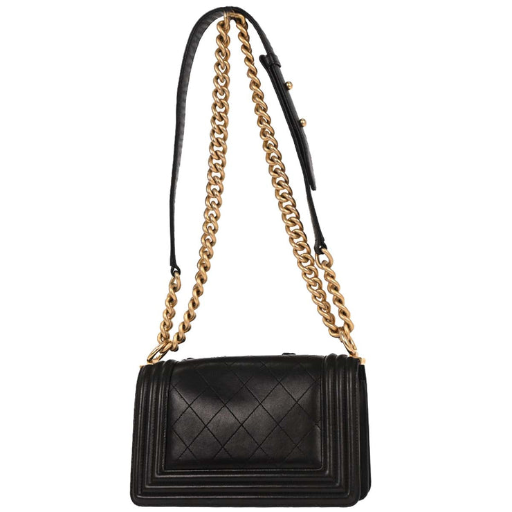 Boy Chanel Black Lambskin Camellia Small Chain Shoulder Bag 196416