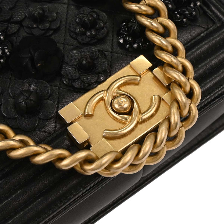 Boy Chanel Black Lambskin Camellia Small Chain Shoulder Bag 196416