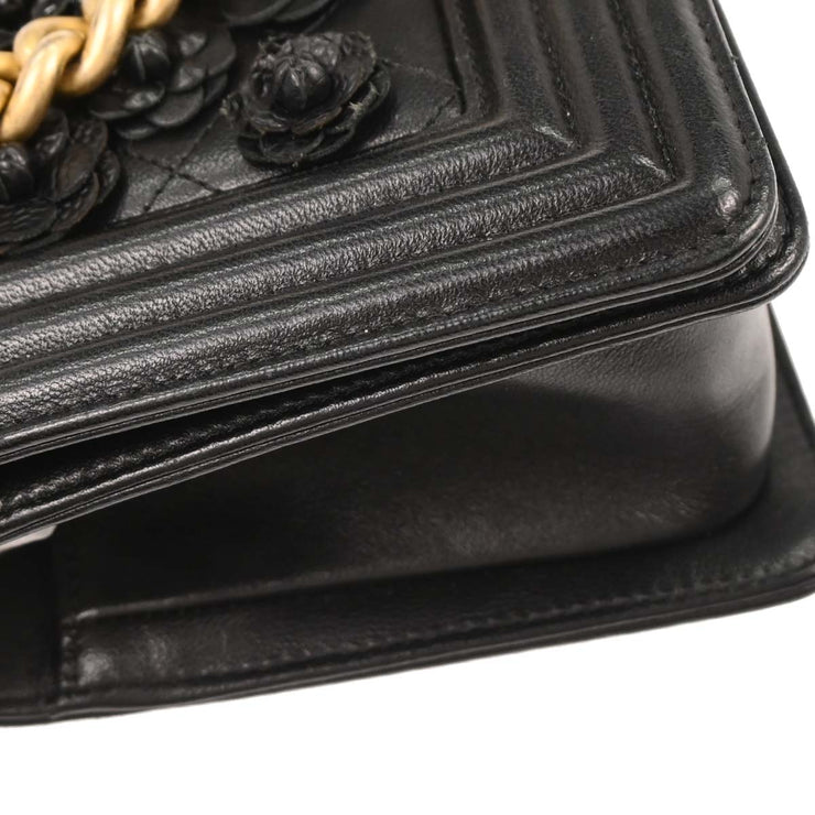 Boy Chanel Black Lambskin Camellia Small Chain Shoulder Bag 196416