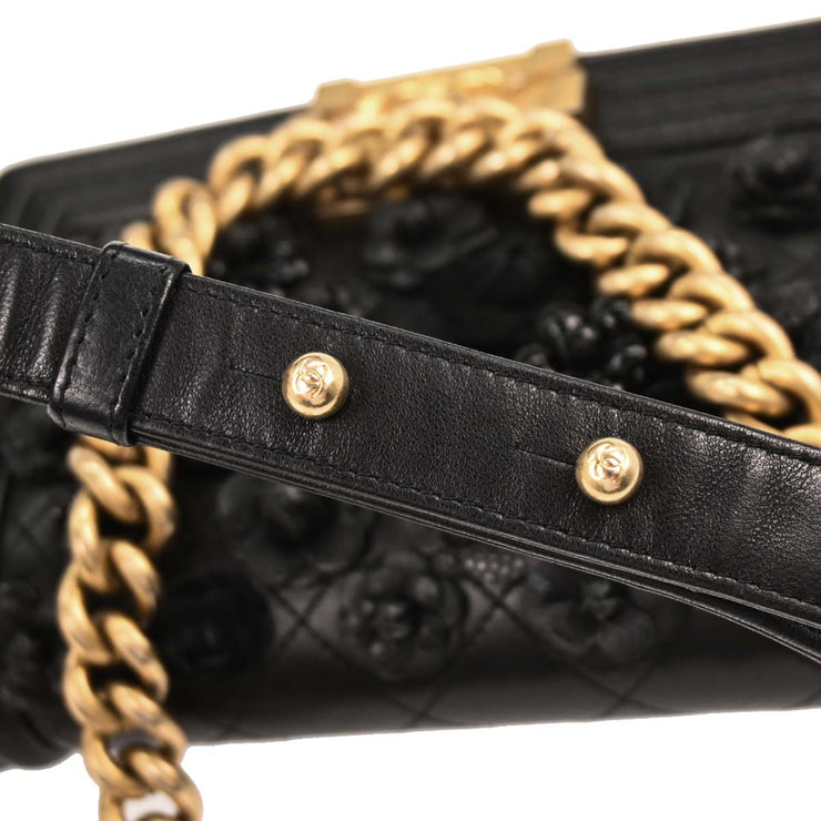 Boy Chanel Black Lambskin Camellia Small Chain Shoulder Bag 196416