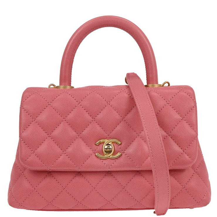 Chanel Pink Calfskin Coco Handle XS 2way Handbag 196418