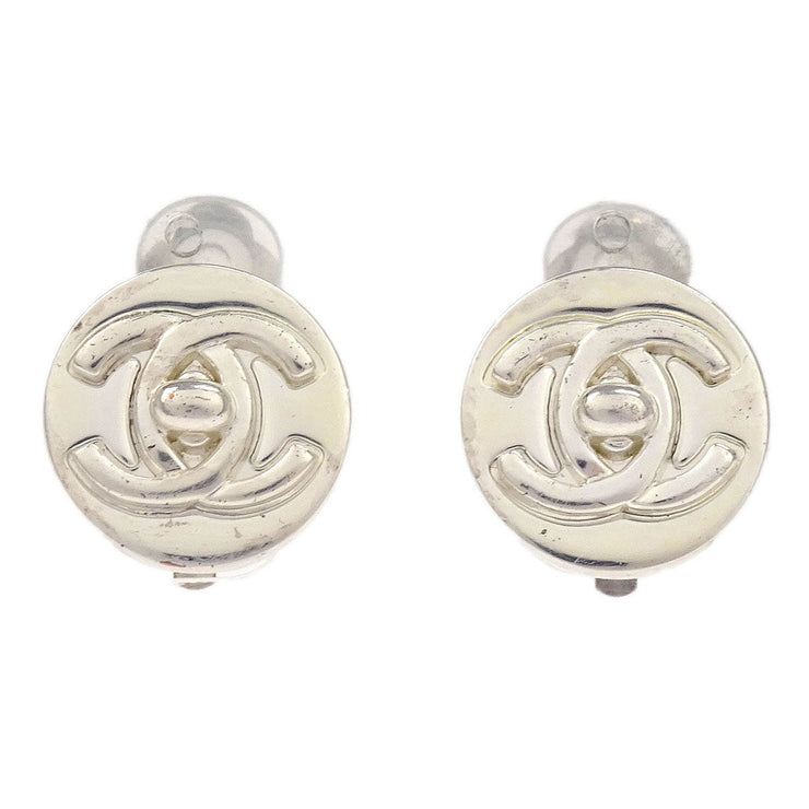 Chanel Turnlock Button Earrings Clip-On Silver 97A 196448