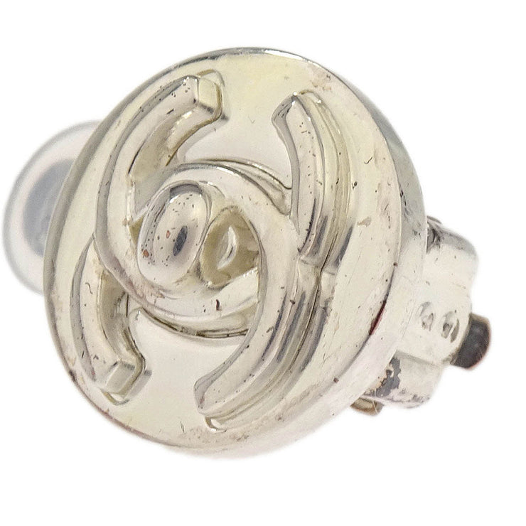 Chanel Turnlock Button Earrings Clip-On Silver 97A 196448