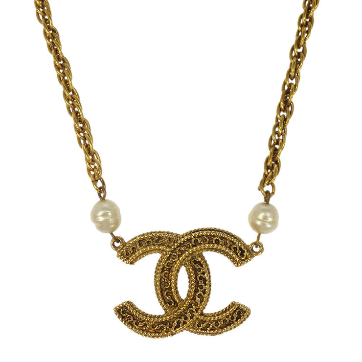 Chanel Artificial Pearl CC Chain Necklace Pendant Gold 1985/3616 196450