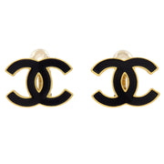 Chanel CC Black Earrings Clip-On Gold 02A 196452