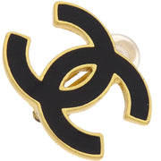 Chanel CC Black Earrings Clip-On Gold 02A 196452