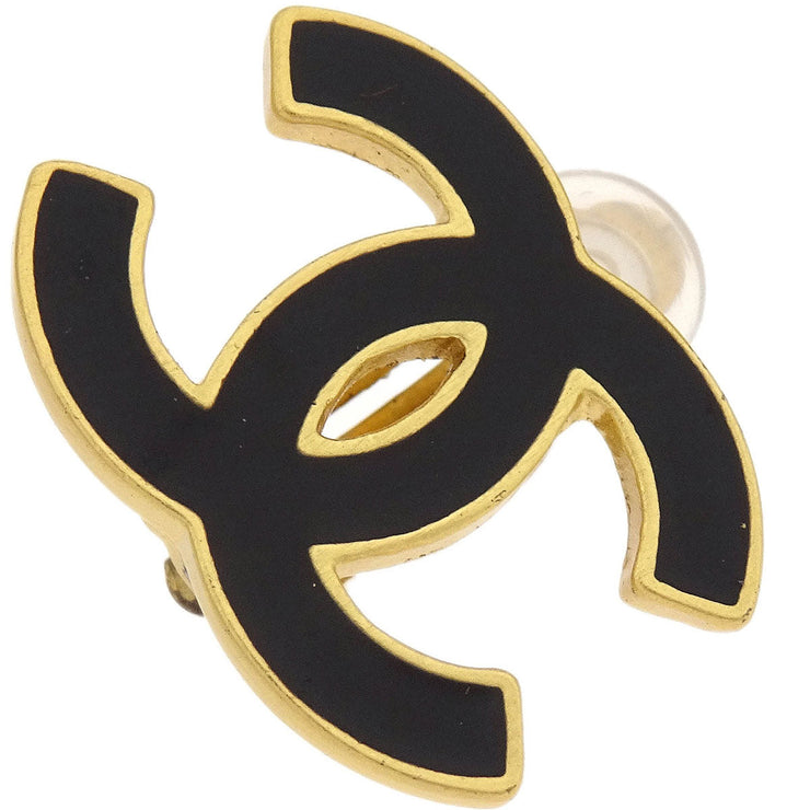 Chanel CC Black Earrings Clip-On Gold 02A 196452