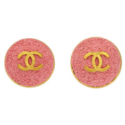 Chanel Gold Pink Button Earrings Clip-On 93C 196457