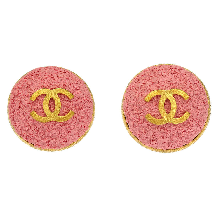 Chanel Gold Pink Button Earrings Clip-On 93C 196457