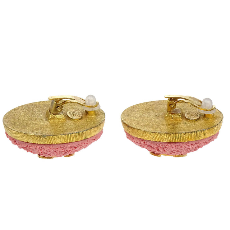 Chanel Gold Pink Button Earrings Clip-On 93C 196457