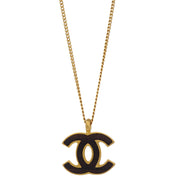 Chanel CC Chain Necklace Pendant Gold Black 01A 196460