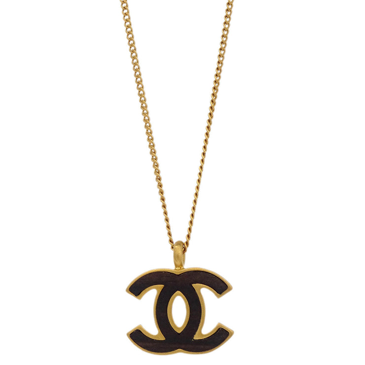 Chanel CC Chain Necklace Pendant Gold Black 01A 196460