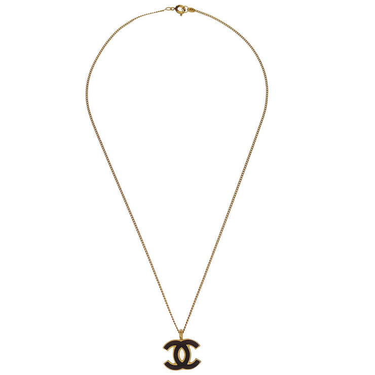 Chanel CC Chain Necklace Pendant Gold Black 01A 196460