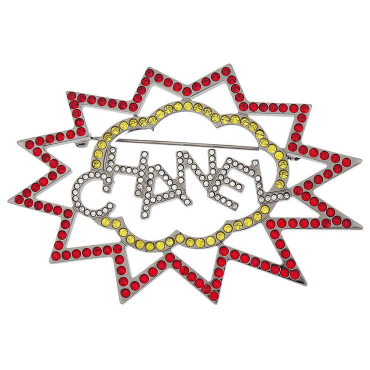 Chanel Brooch Pin Rhinestone Silver Red B17K 196462