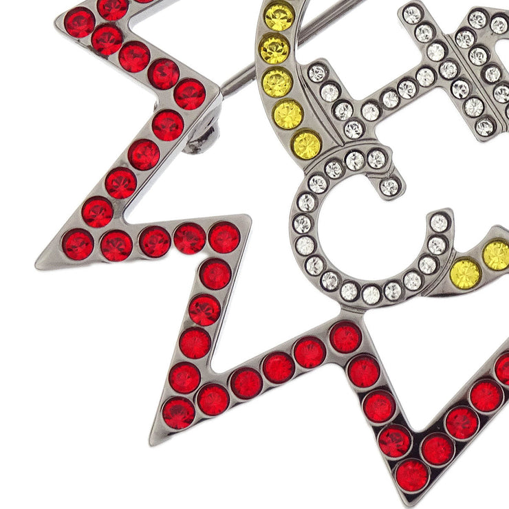 Chanel Brooch Pin Rhinestone Silver Red B17K 196462