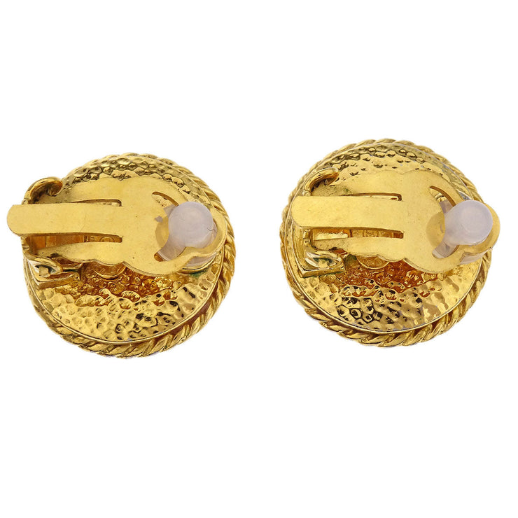 Chanel Earrings Clip-On Button Artificial Pearl Gold 95A 196465
