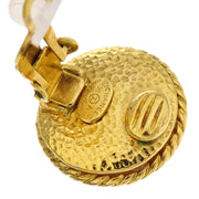 Chanel Earrings Clip-On Button Artificial Pearl Gold 95A 196465